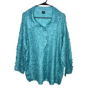 Magic Scarf Women Crinkle Blouse Wearable Art XL 3X Teal Shimmer Loose Fit Fairy